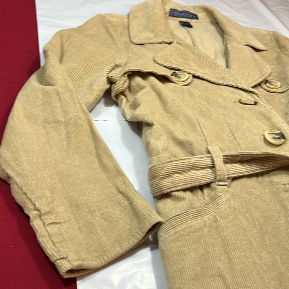 Corduroy tan JACKET women 1X Button Up tie belt notched collar short trench coat - Picture 4 of 14